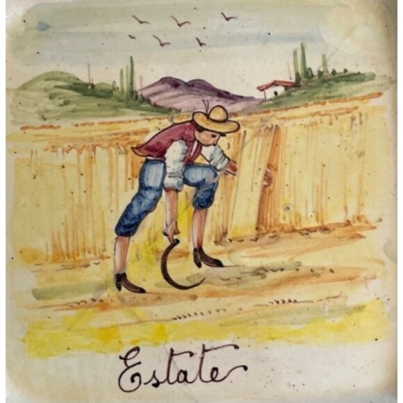 Set of 4 Hand Painted SEASONS Square Plates 9" Italy Vintage RARE - Picture 9 of 16